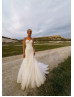 Strapless White Glitter Lace Tulle Princess Wedding Dress